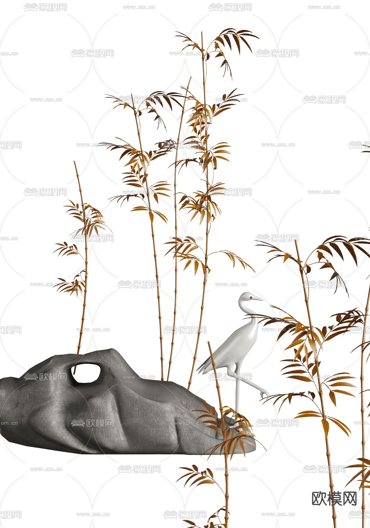 新中式仙鹤雕塑 石头雕塑 禅意雕塑su模型下载（渲染图2）