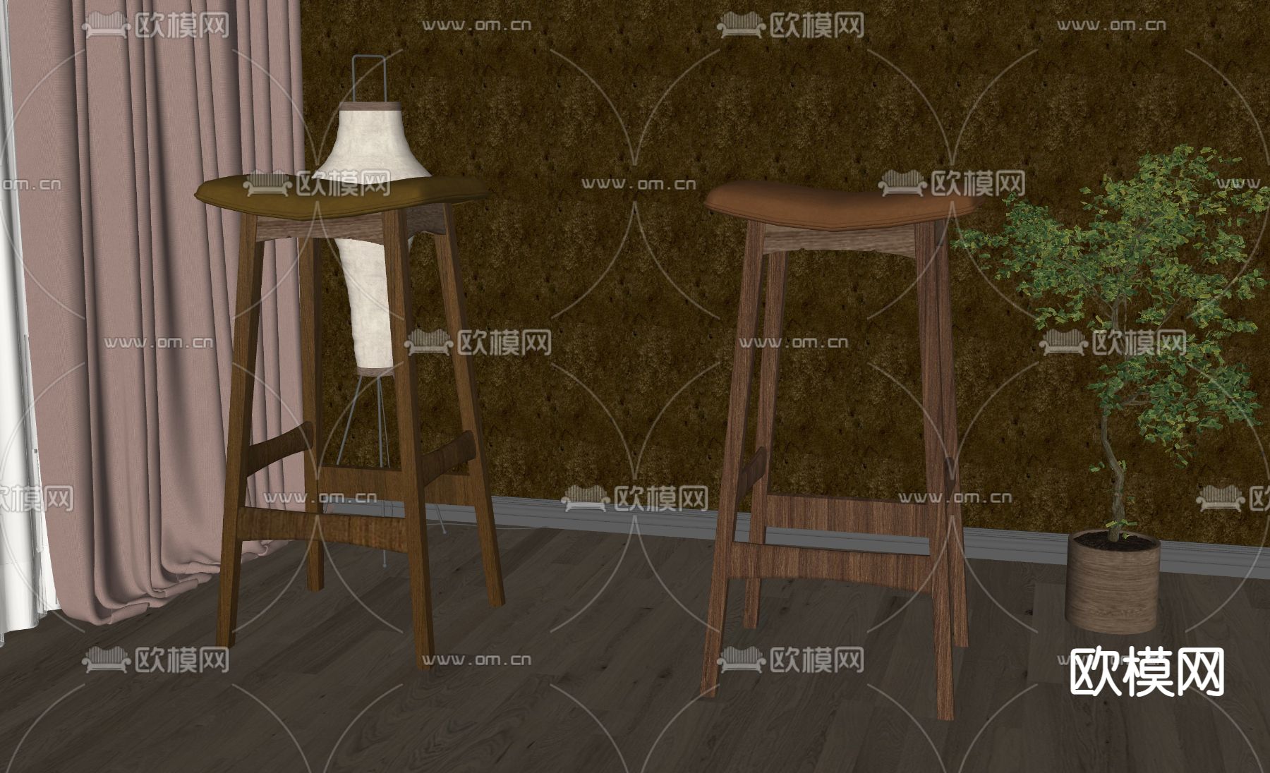 简欧吧椅su模型下载（渲染图1）