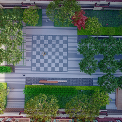  现代校园中庭景观su模型 