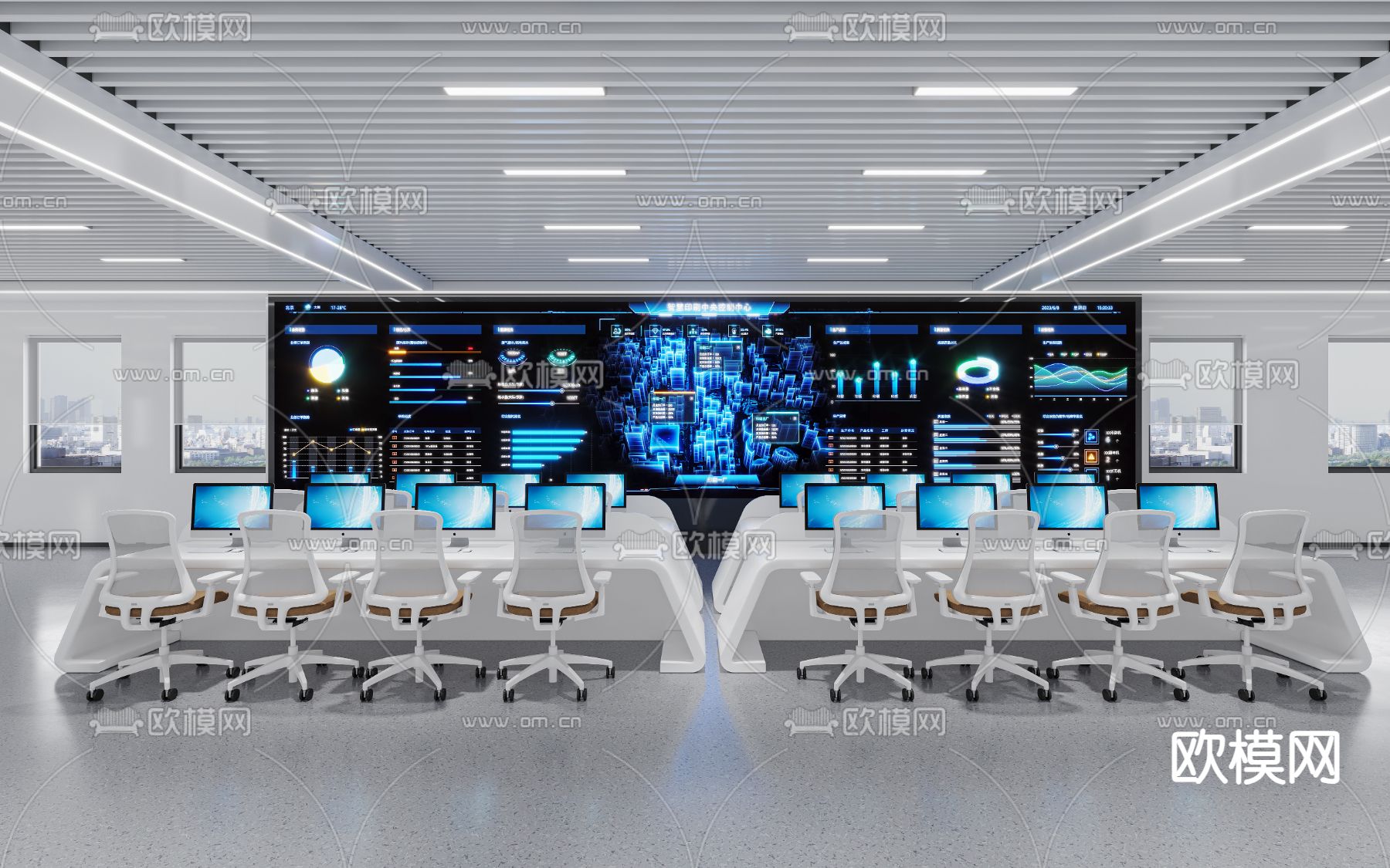 指挥中心 监控室 控制室3d模型下载（渲染图1）