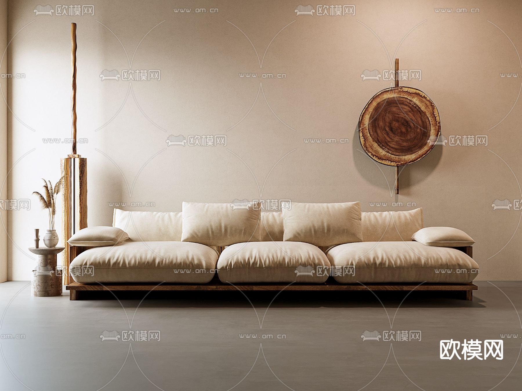 侘寂风多人沙发su模型下载（渲染图2）