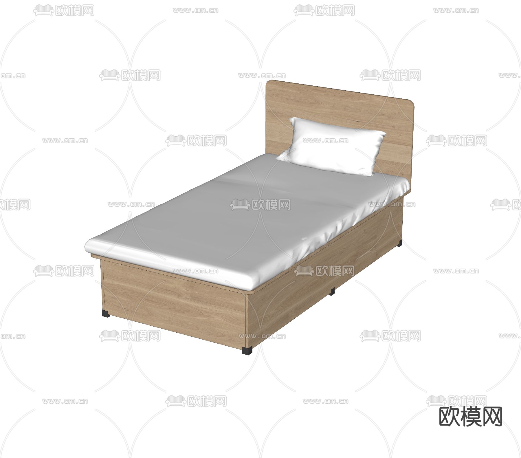 现代学生单人床su模型下载（渲染图1）