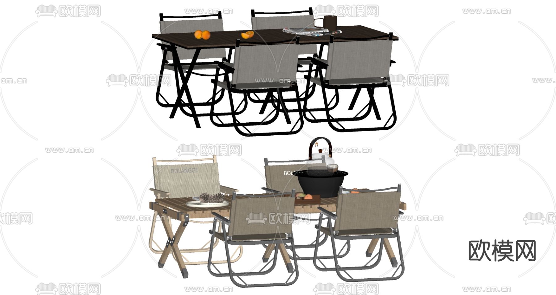 户外桌椅 露营椅 折叠椅su模型下载（渲染图1）