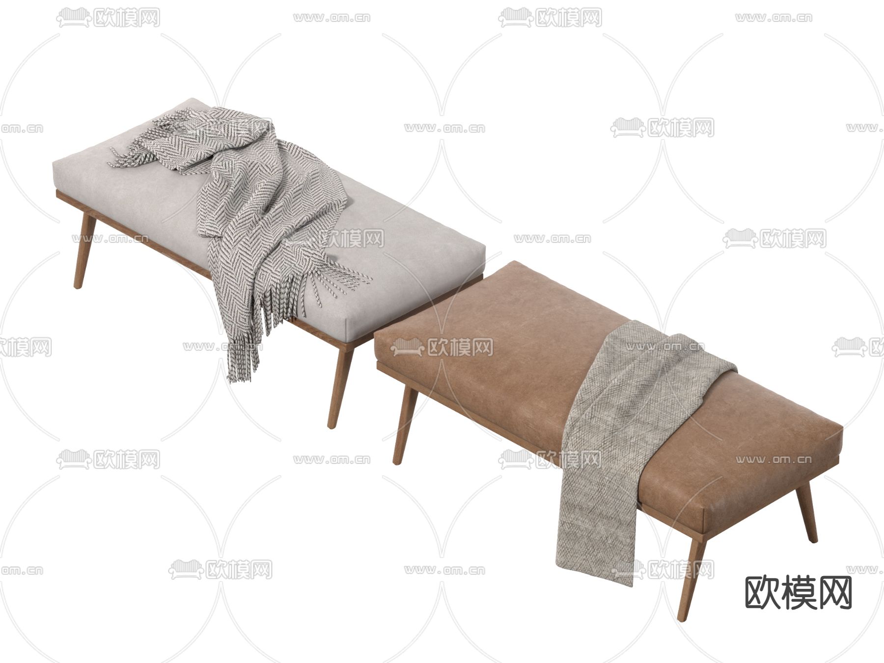 侘寂风床尾凳su模型下载（渲染图2）