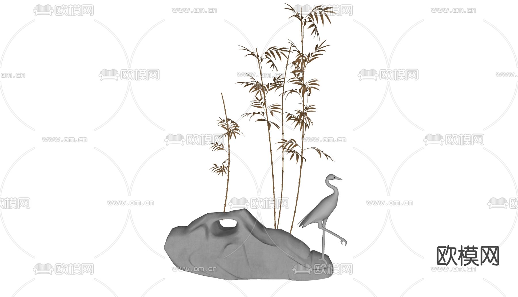 新中式仙鹤雕塑 石头雕塑 禅意雕塑su模型下载（渲染图1）