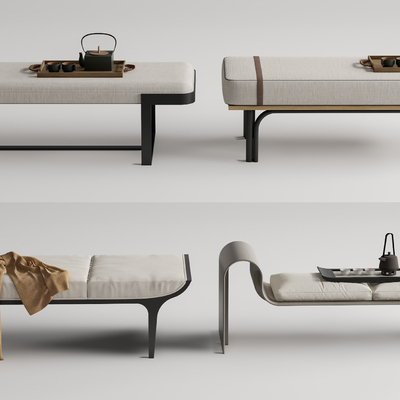  新中式床尾凳su模型 