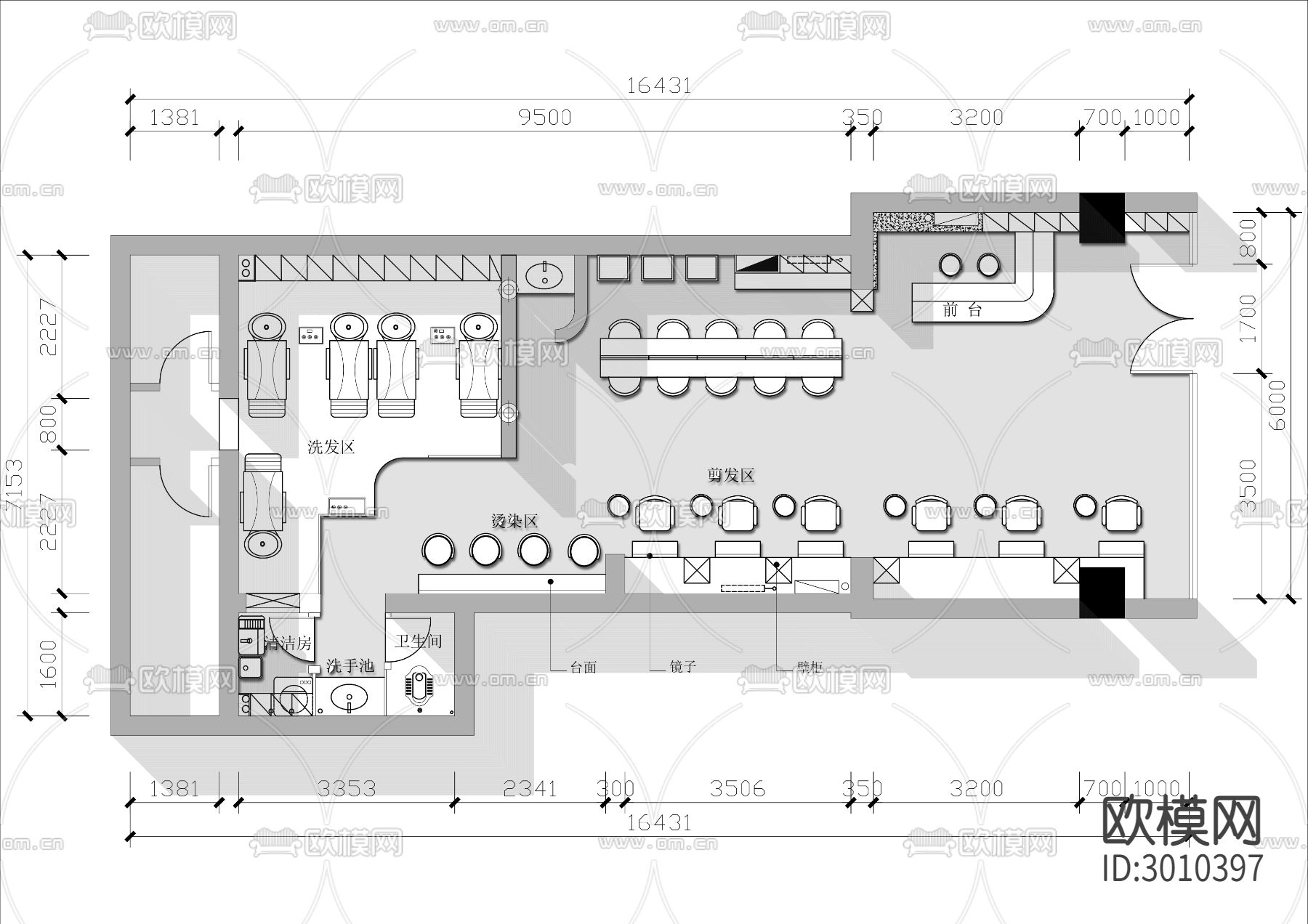 100㎡理发店cad平面图下载