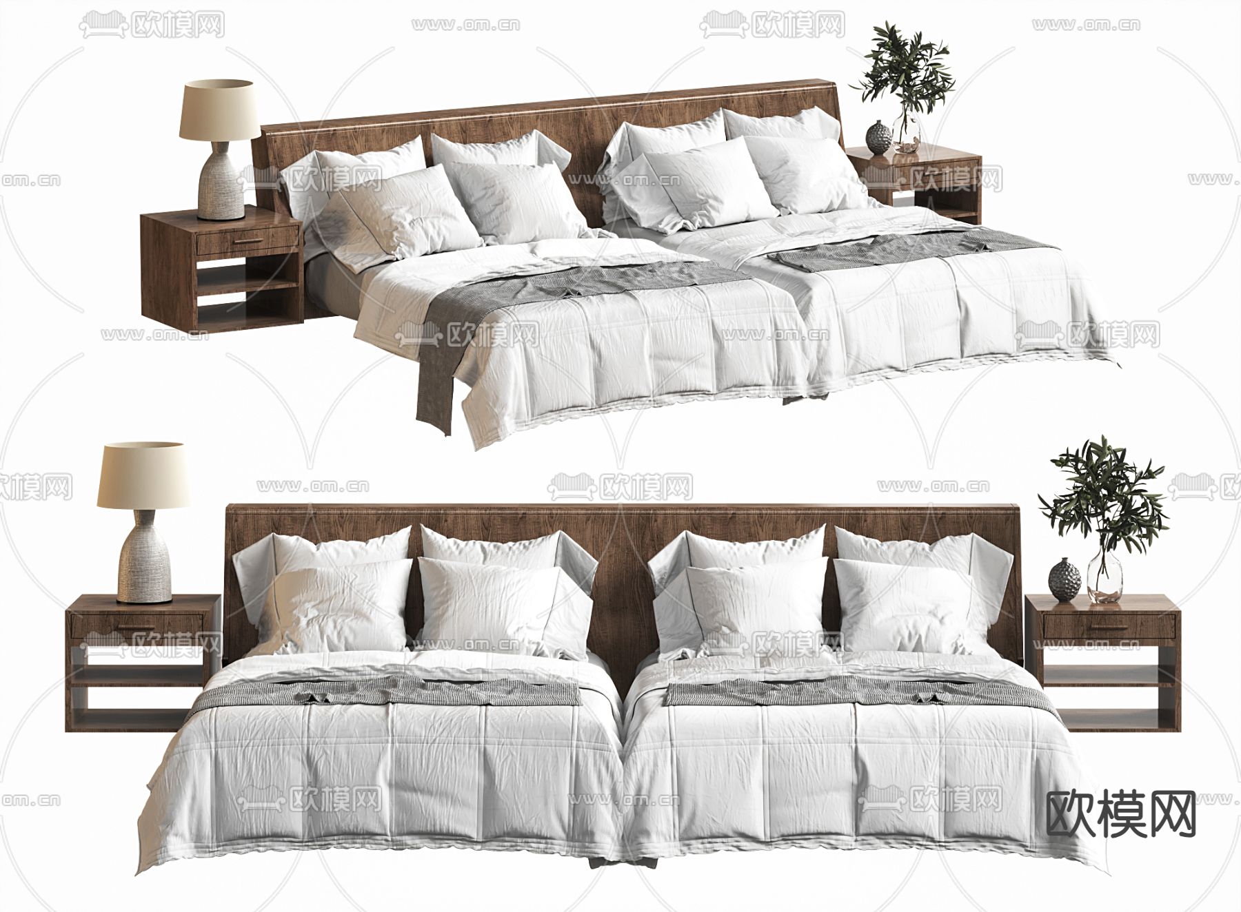 侘寂风酒店双人间 双床房su模型下载（渲染图2）