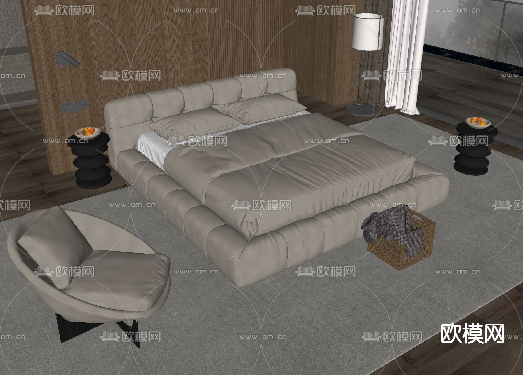 Minotti 双人床su模型下载（渲染图1）