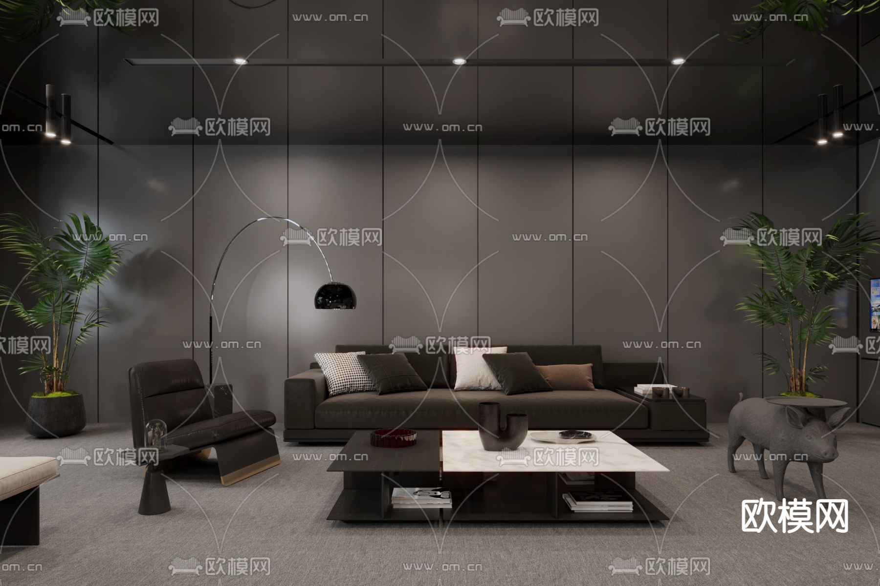 暗黑风总经理室 董事长室3d模型下载（渲染图2）
