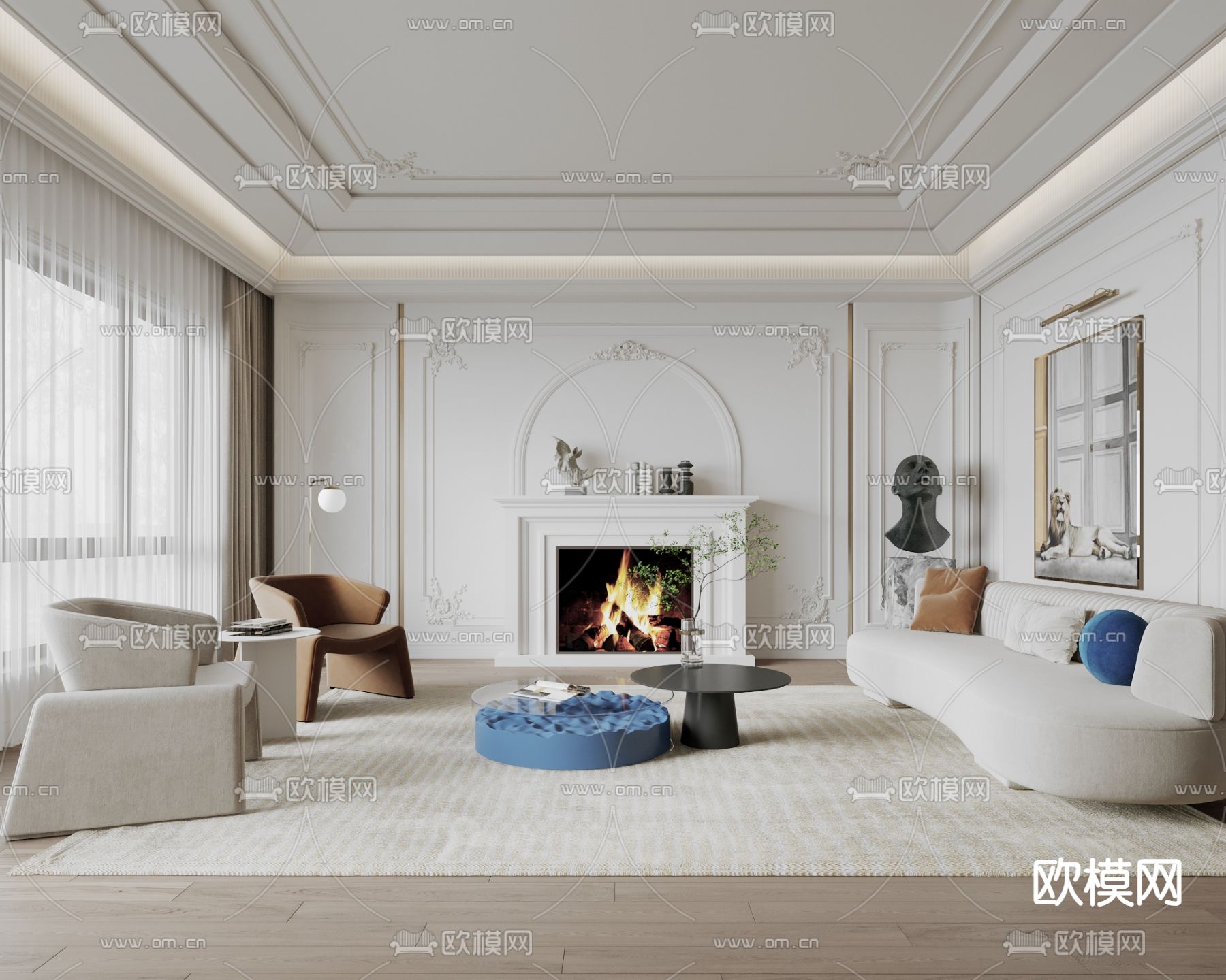 法式客厅3d模型下载