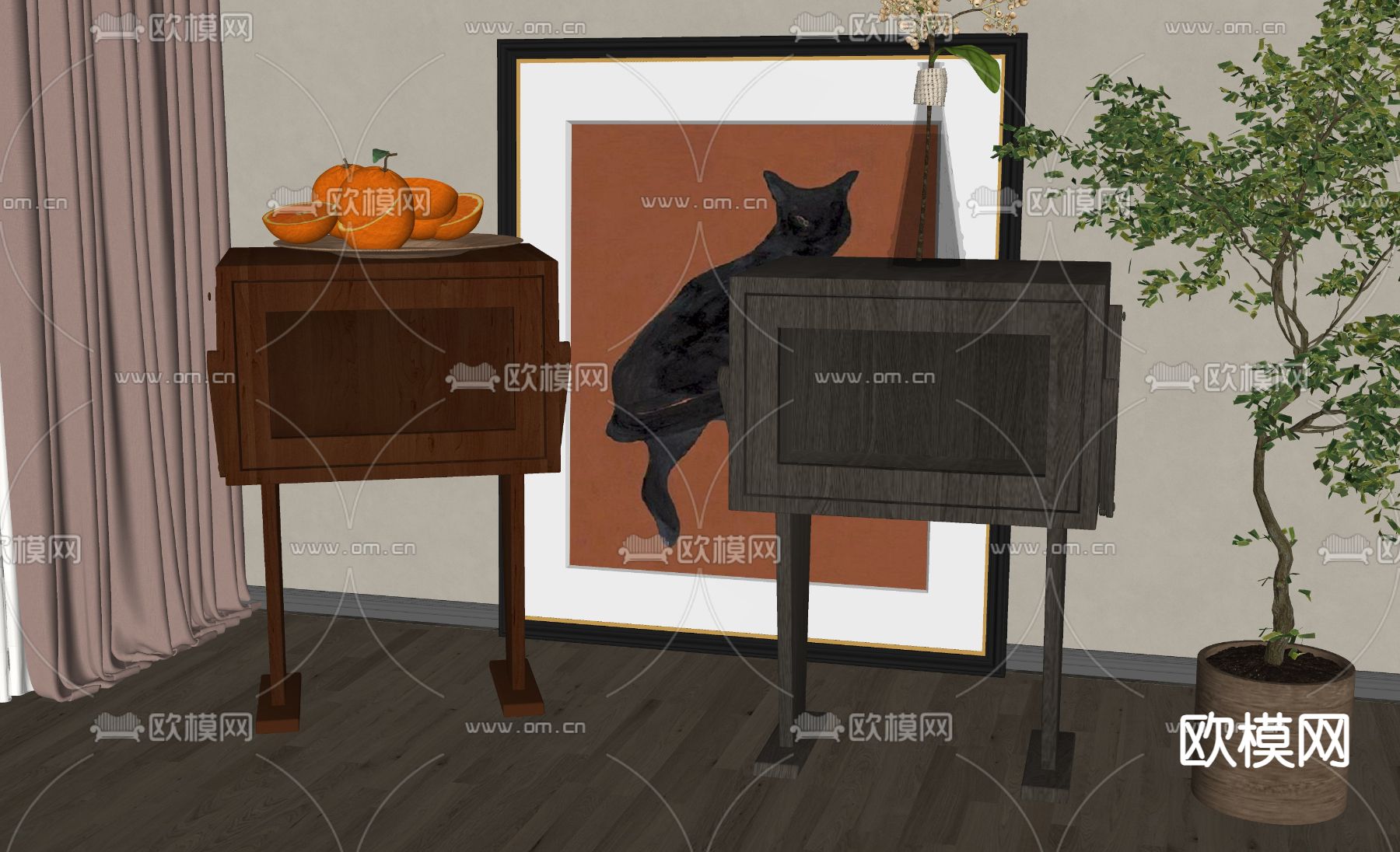 美式边几 角几su模型下载（渲染图1）