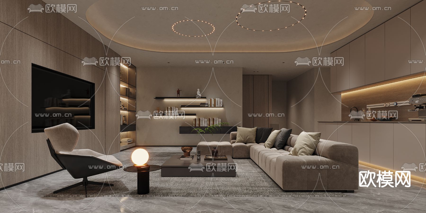 现代地下室 休闲室3d模型下载