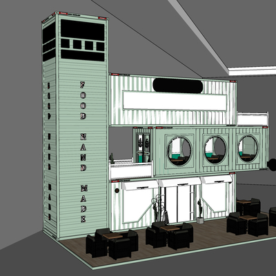  集装箱餐厅su模型 