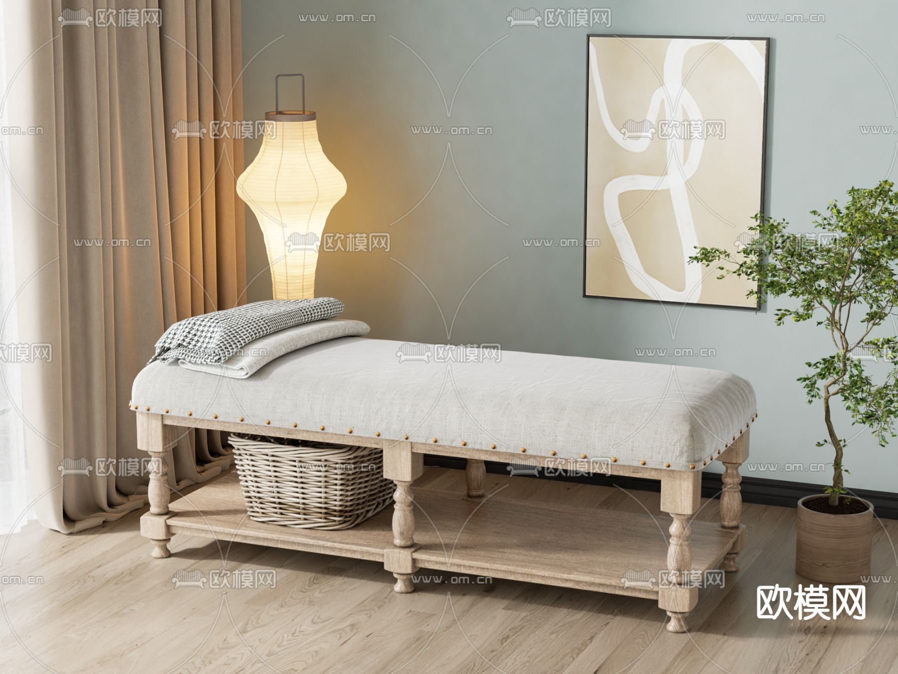 侘寂风按摩床su模型下载（渲染图2）