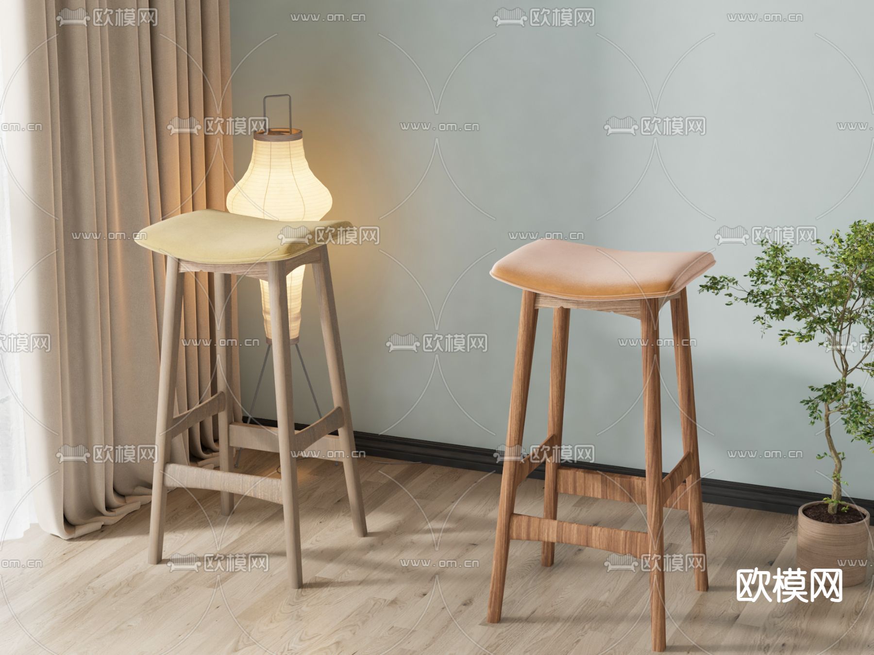 简欧吧椅su模型下载（渲染图2）