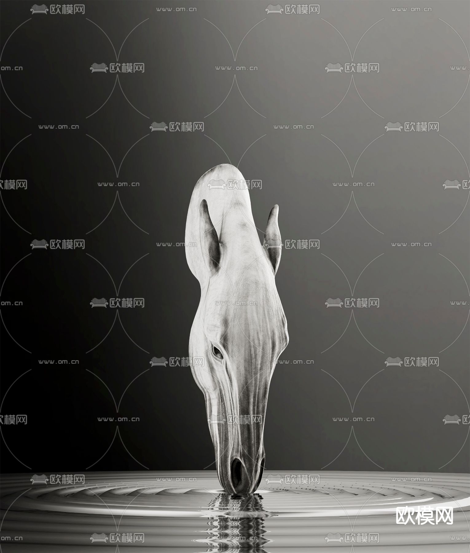 马头雕塑 大堂装置3d模型下载（渲染图1）