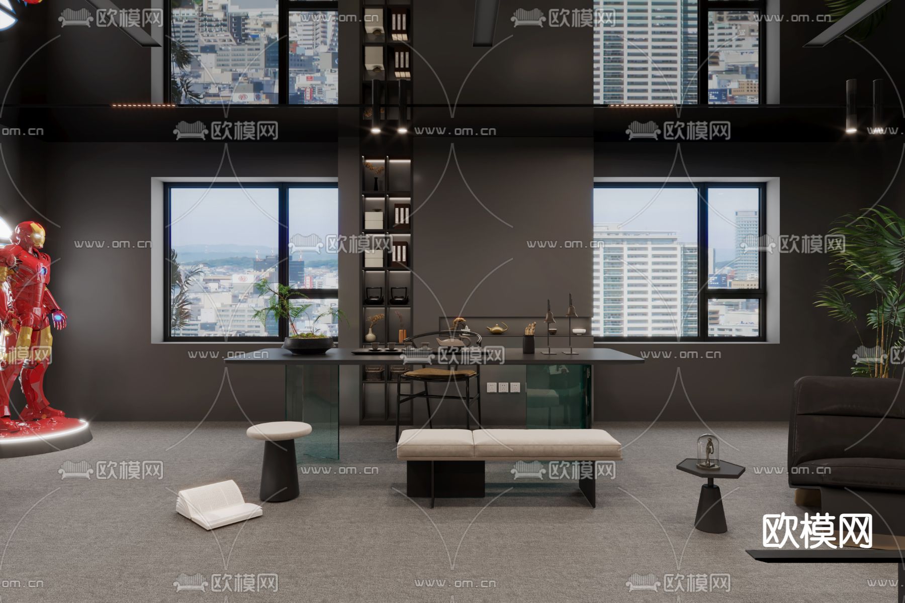 暗黑风总经理室 董事长室3d模型下载（渲染图5）