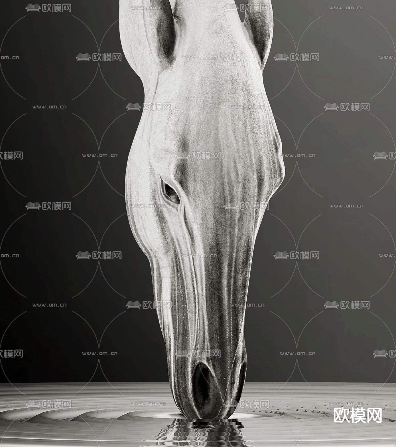 马头雕塑 大堂装置3d模型下载（渲染图2）