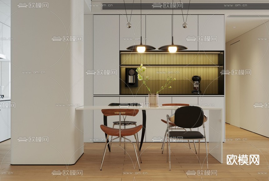 现代客厅 餐厅3d模型下载(渲染图3)