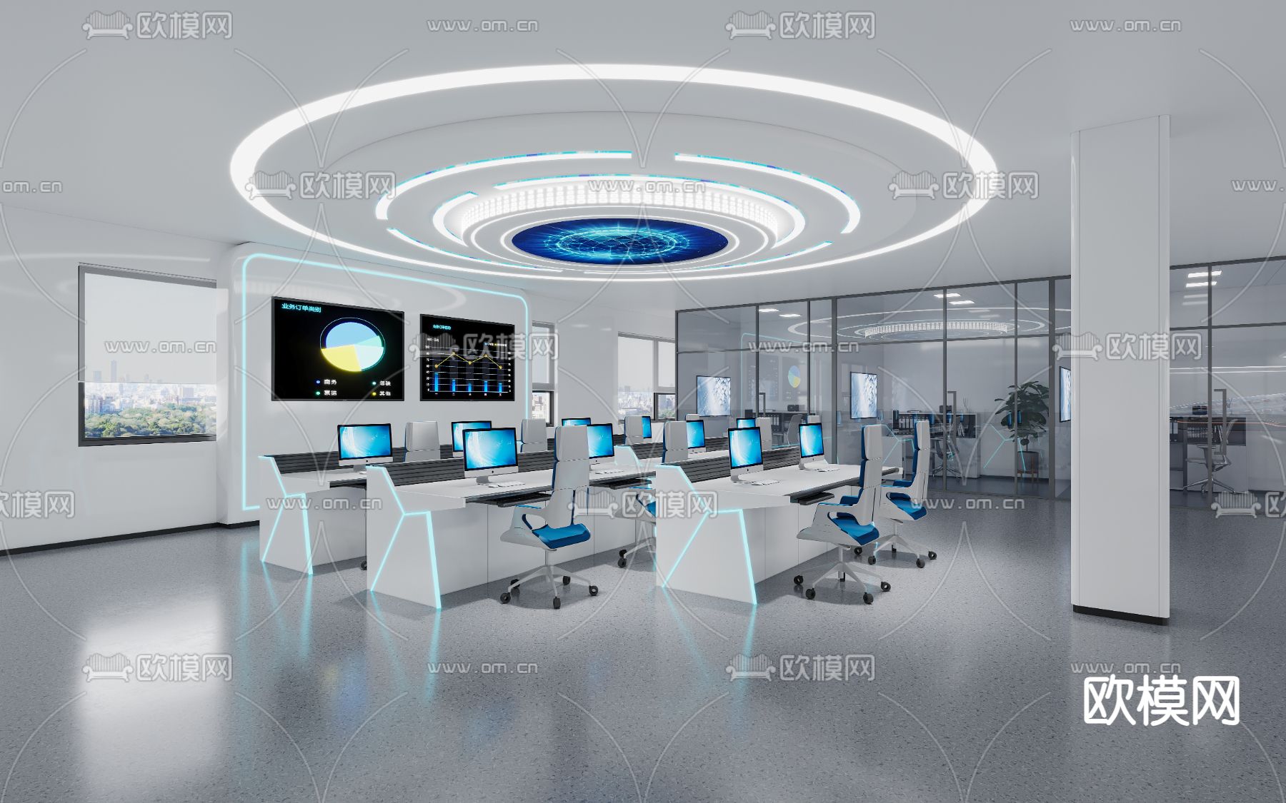 指挥中心 监控室 控制室3d模型下载（渲染图3）