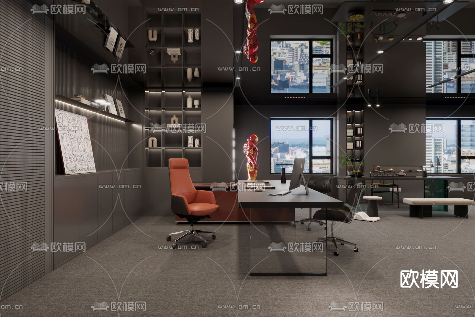 暗黑风总经理室 董事长室3d模型下载（渲染图4）