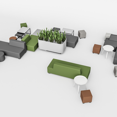  现代卡座沙发 办公沙发su模型 