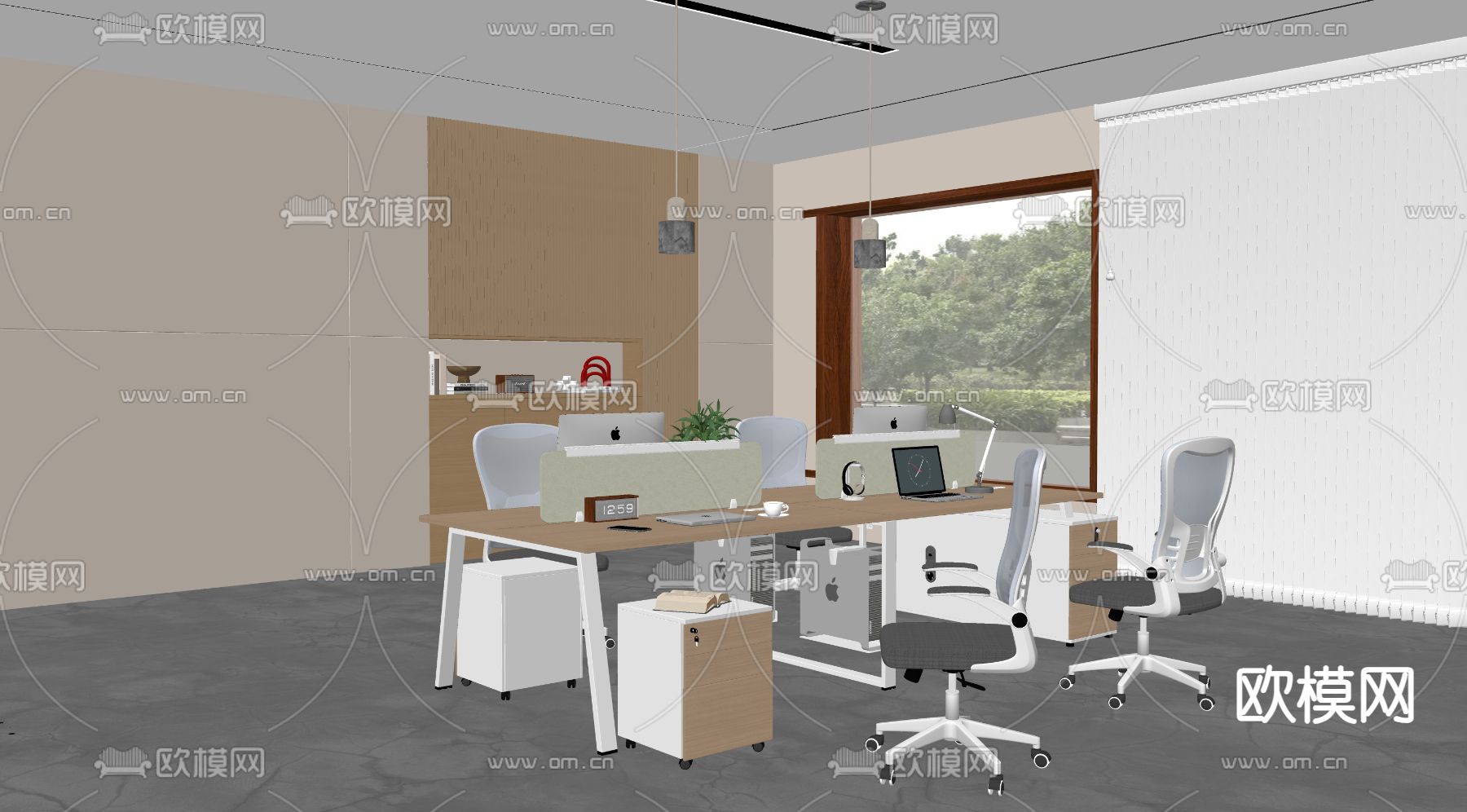 现代办公桌椅su模型下载（渲染图1）