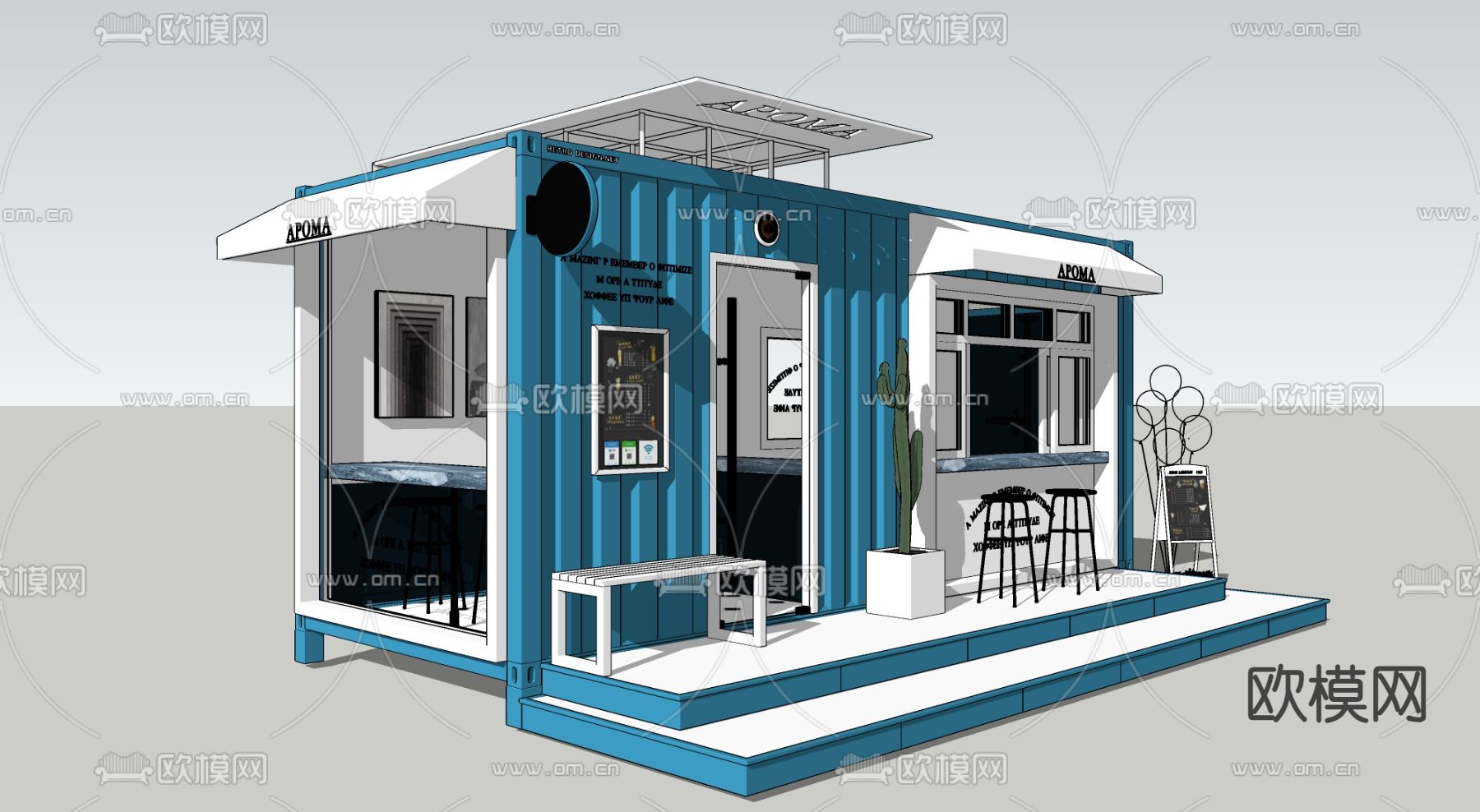 集装箱酒吧su模型下载（渲染图3）