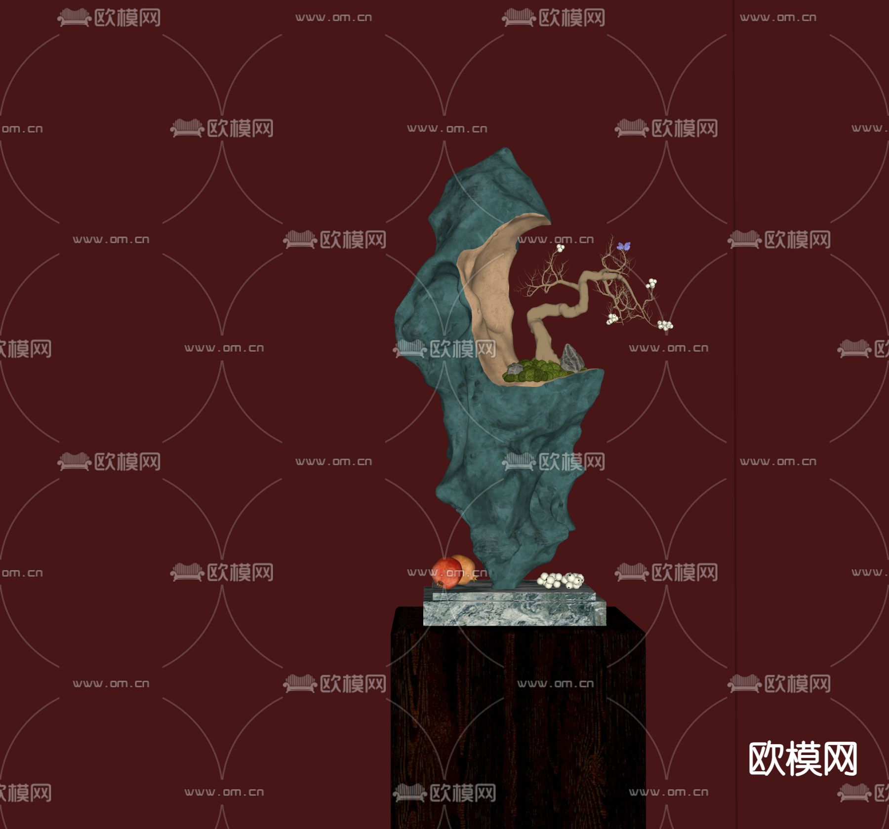 侘寂风抽象雕塑su模型下载（渲染图1）