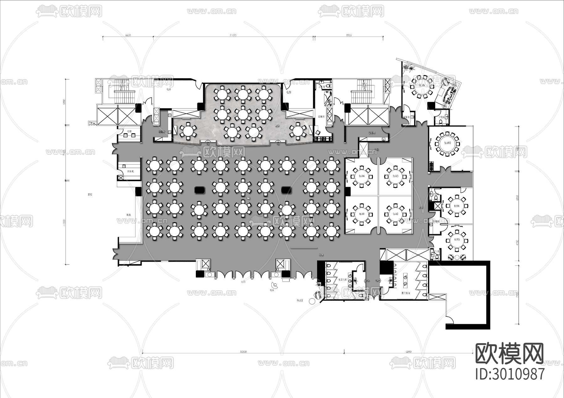 1000㎡酒店宴会厅cad平面图下载
