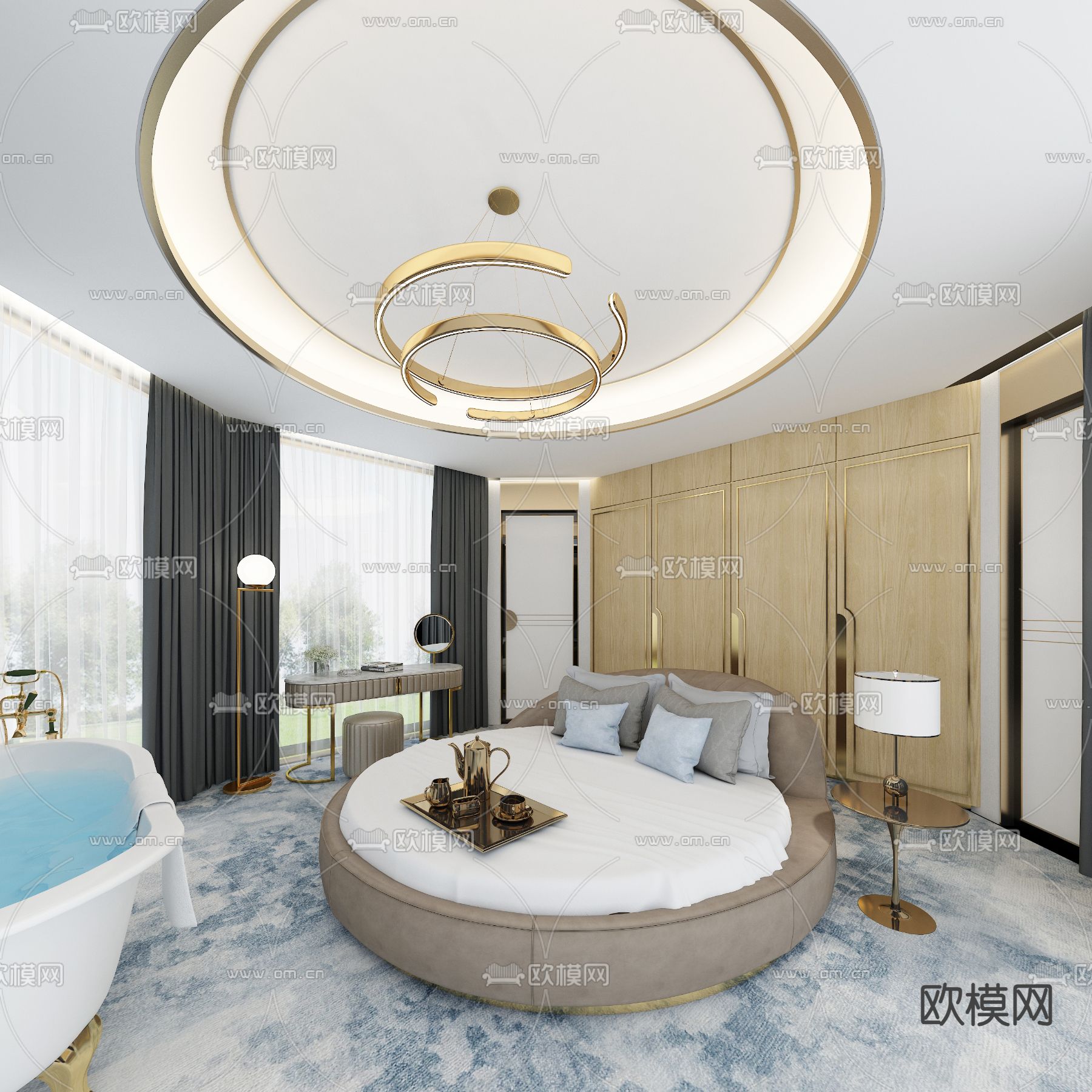 现代酒店客房su模型下载（渲染图2）