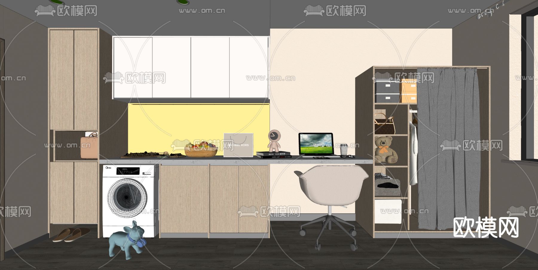 现代酒店公寓房间su模型下载（渲染图1）