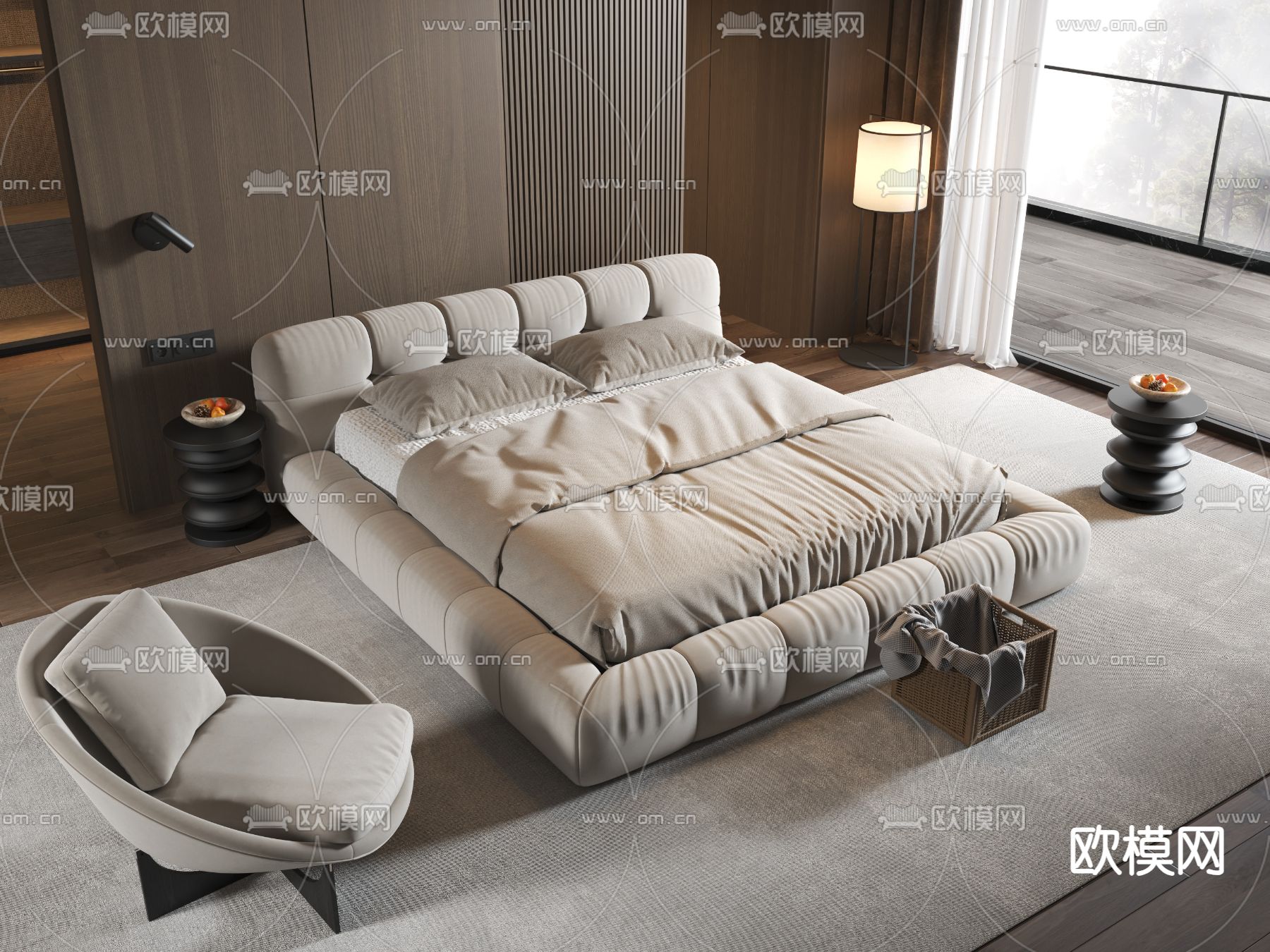 Minotti 双人床su模型下载（渲染图2）