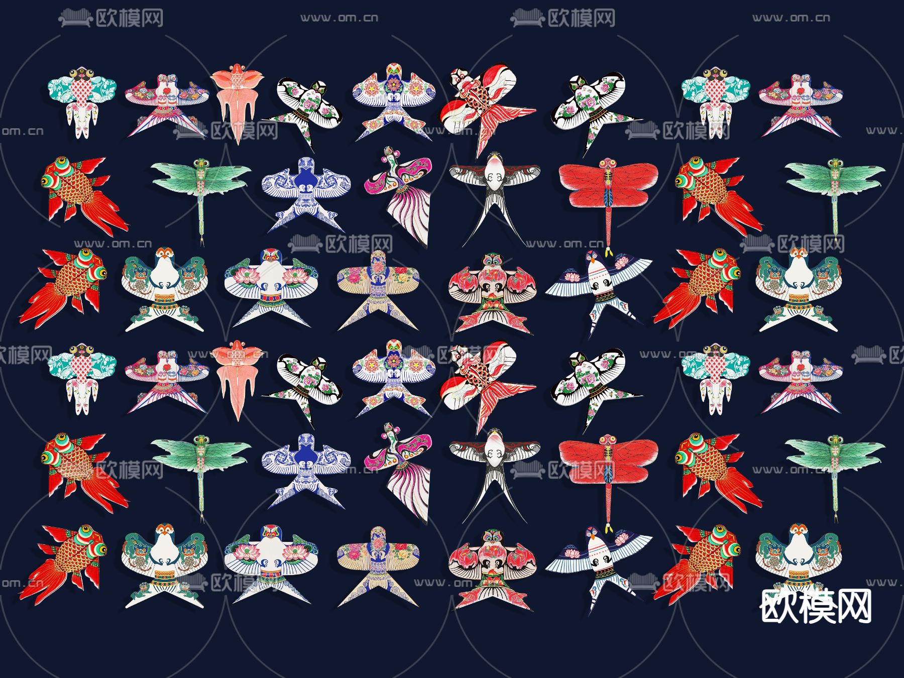 风筝 纸鸢 手绘风筝su模型下载