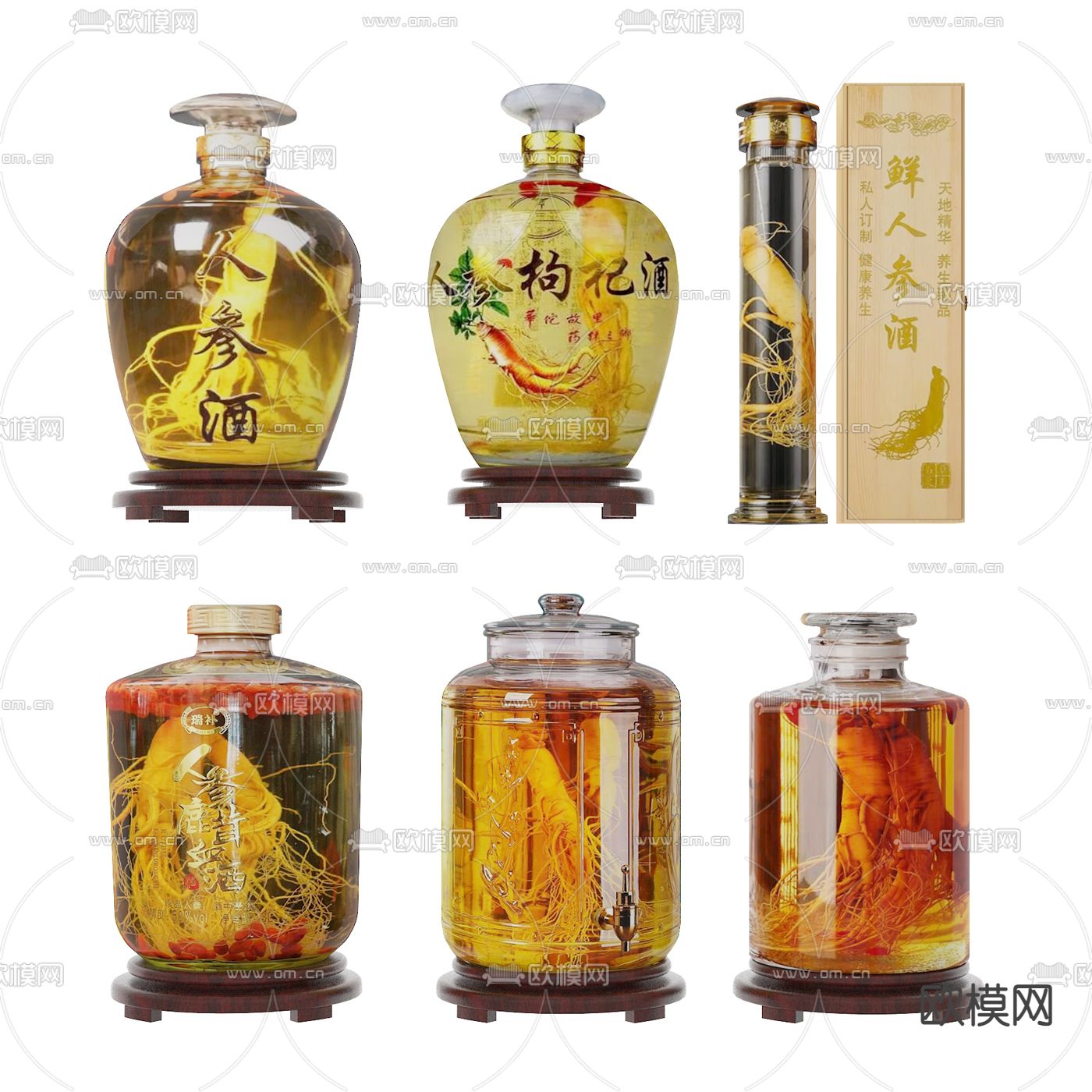 药酒 泡酒 酒坛 人参酒 药材酒3d模型下载