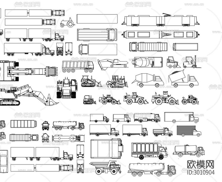 2024大型卡車 推土車 挖機(jī)大全cad圖庫(kù)下載(渲染圖2)