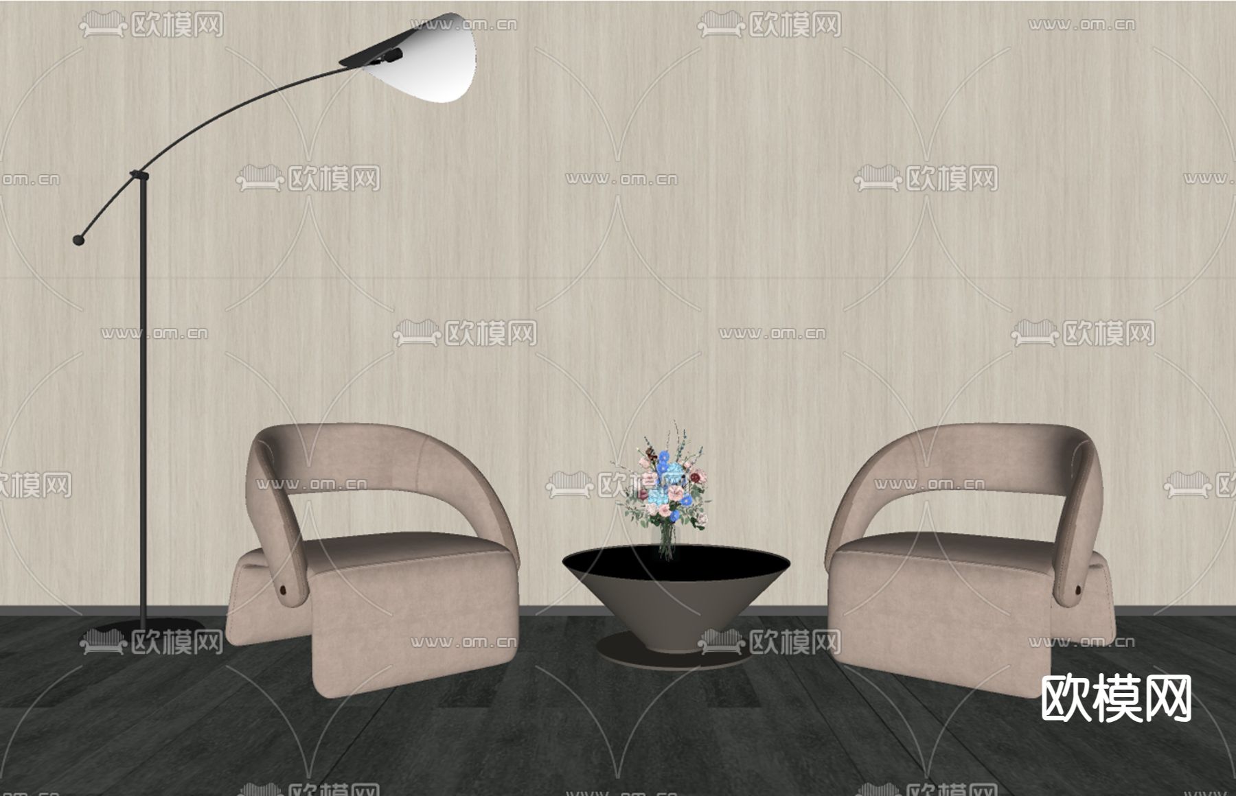现代休闲沙发su模型下载（渲染图1）