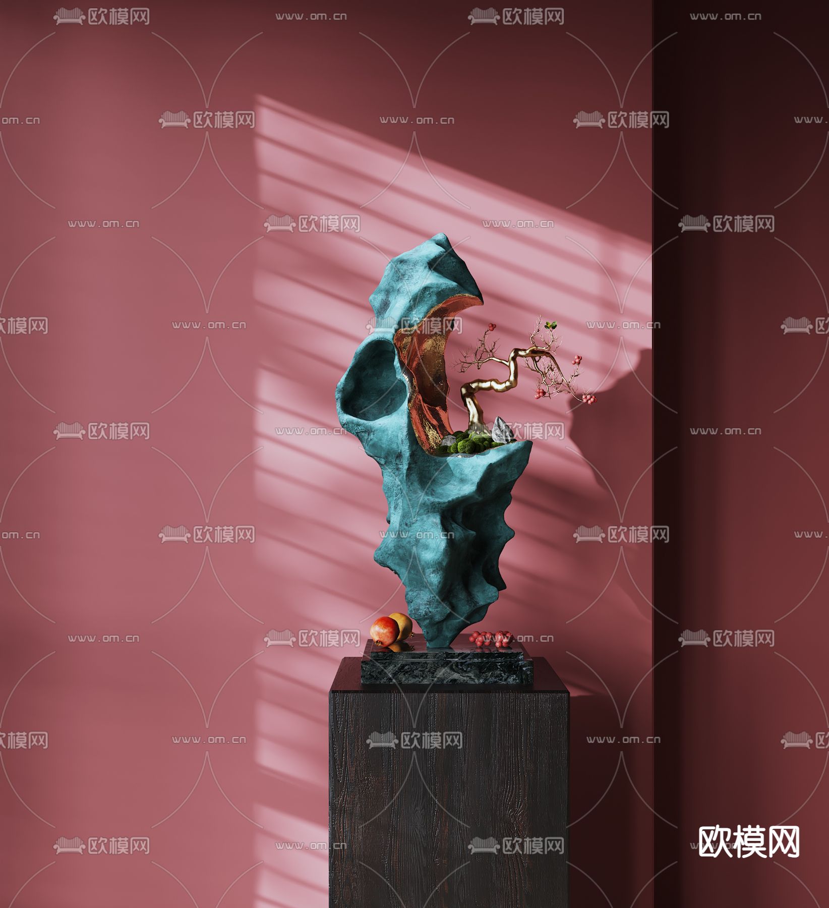 侘寂风抽象雕塑su模型下载（渲染图2）