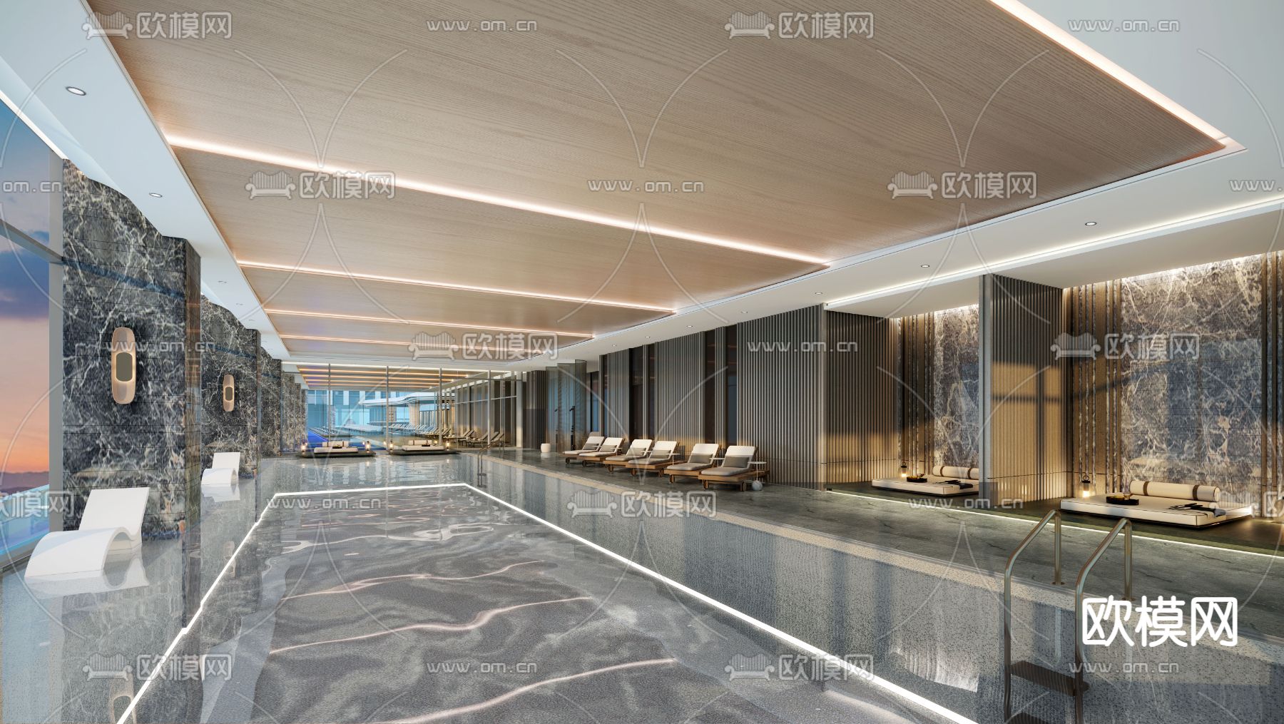 现代游泳池3d模型下载