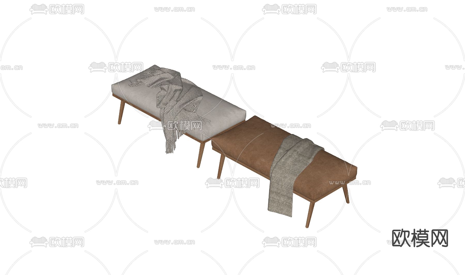 侘寂风床尾凳su模型下载（渲染图1）