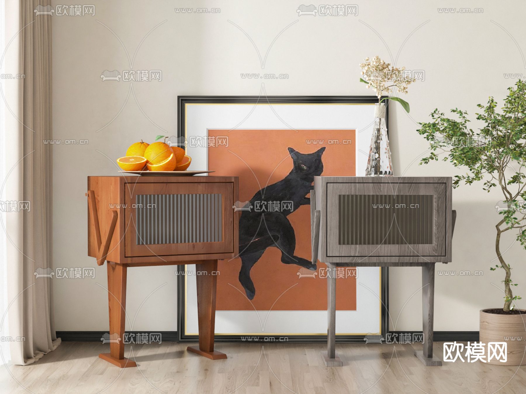 美式边几 角几su模型下载（渲染图2）