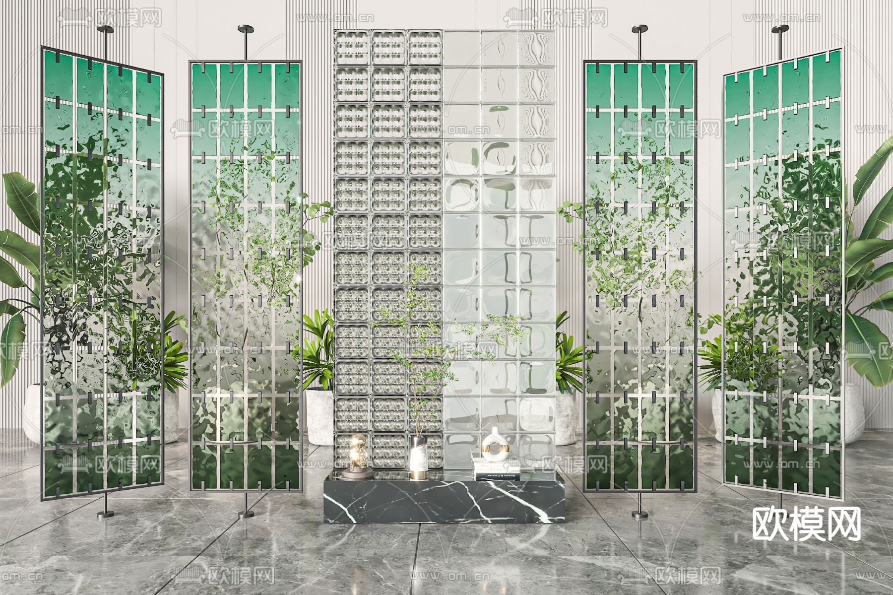玻璃砖屏风 隔断3d模型下载
