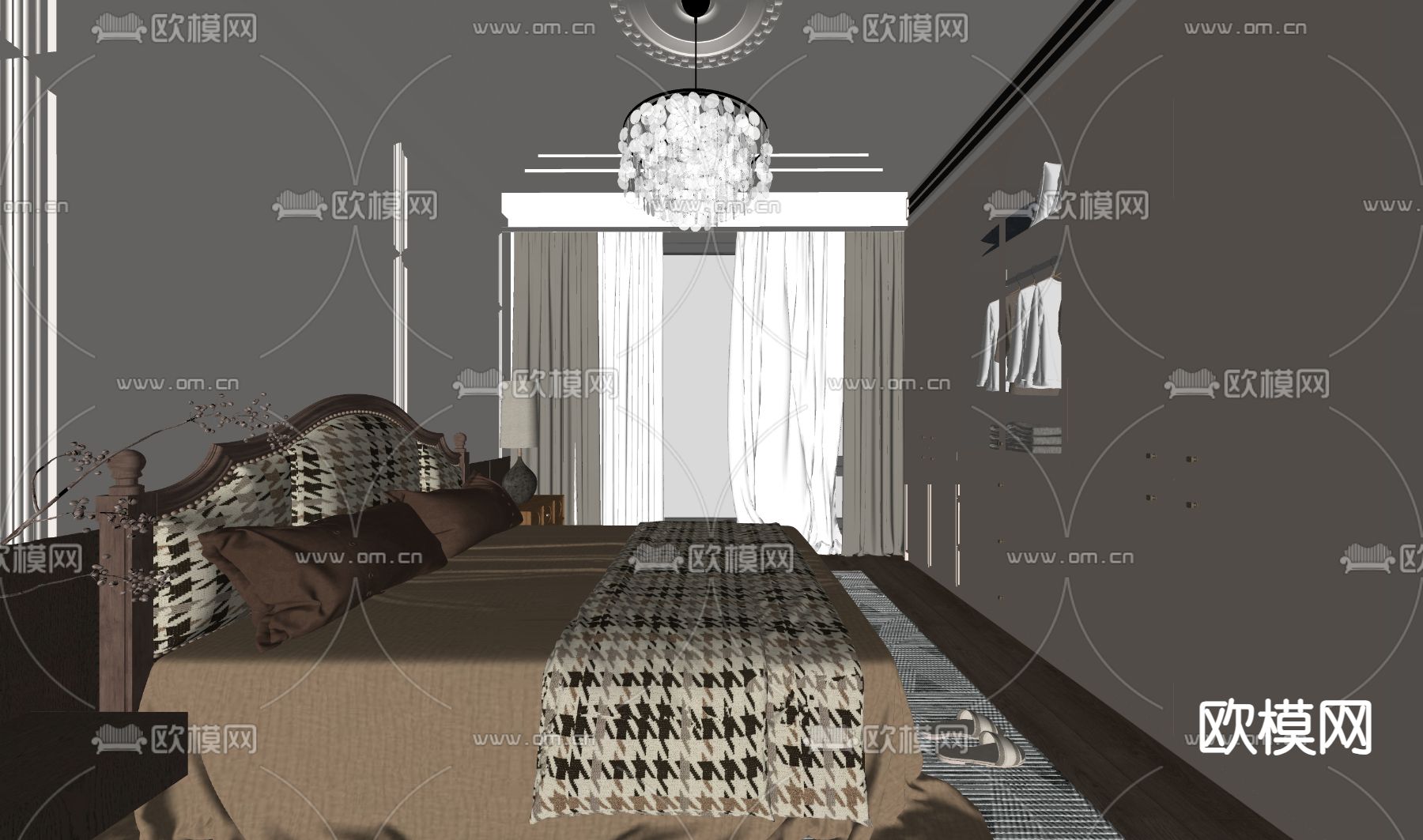 法式卧室 父母房su模型下载（渲染图1）