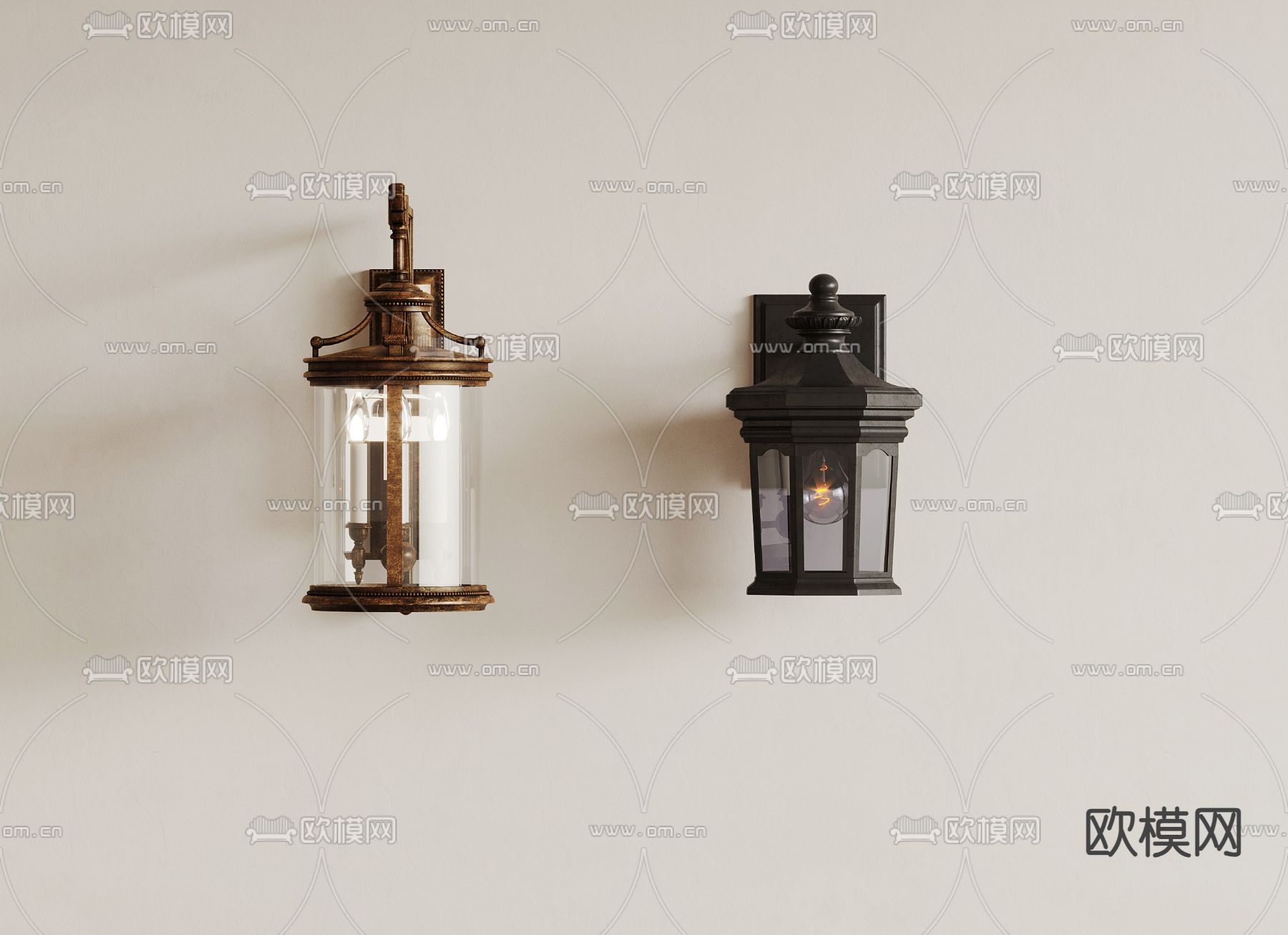 法式壁灯su模型下载（渲染图2）