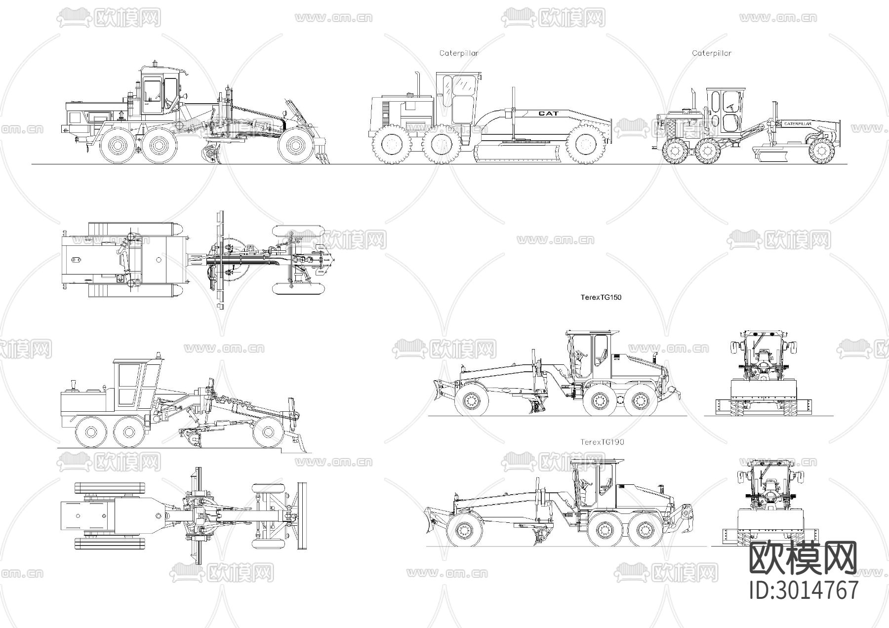 道路施工机械 沥青铺路 压路机cad图库下载（渲染图2）