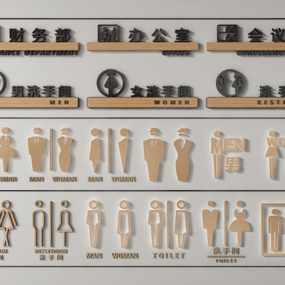  卫生间标识牌 指示牌 办公室门牌su模型 