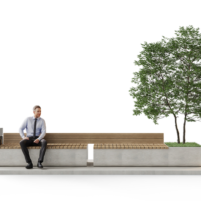  户外景观长凳 石凳 景观凳su模型 