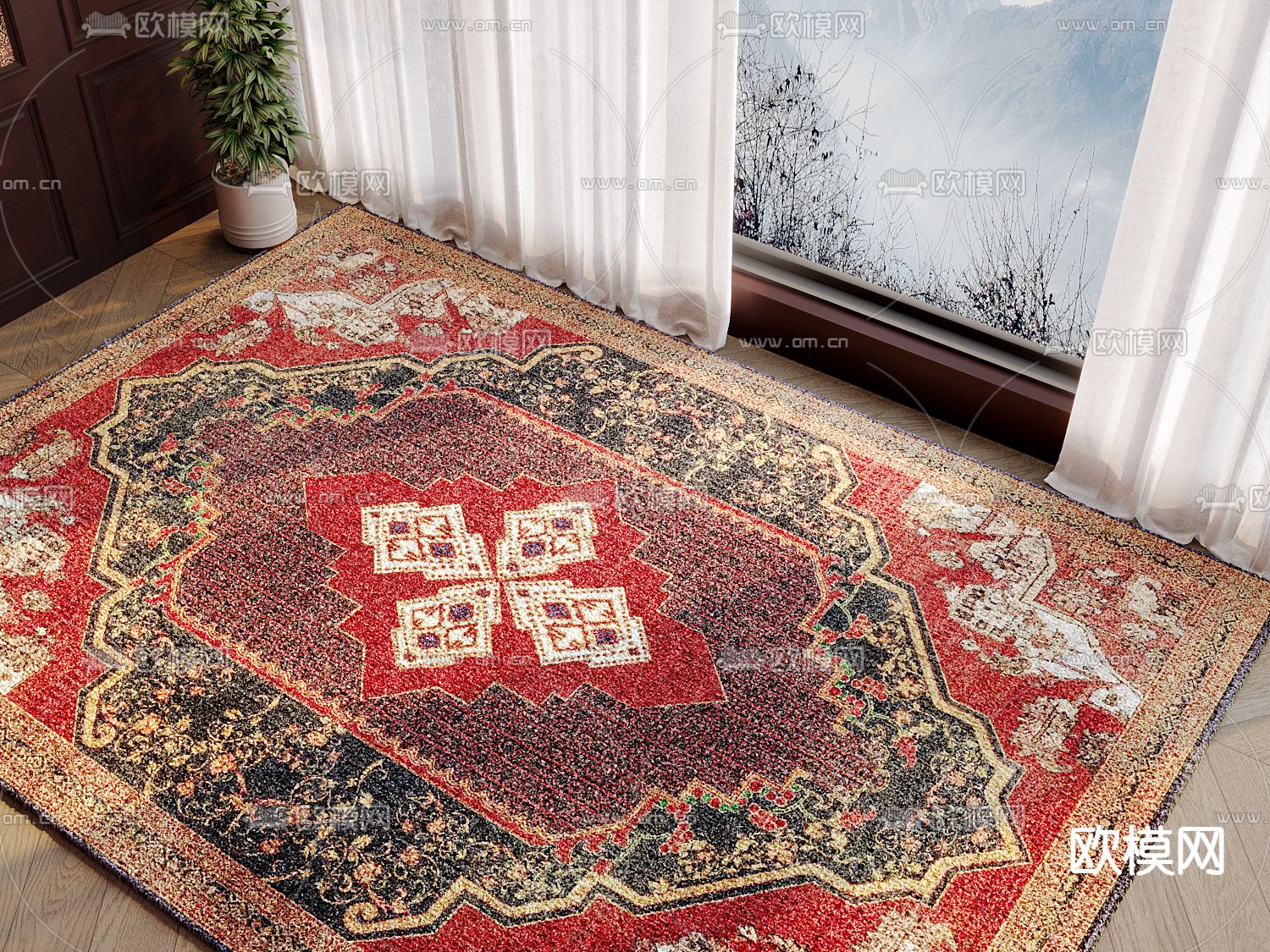 中式地毯 毛绒地毯3d模型下载