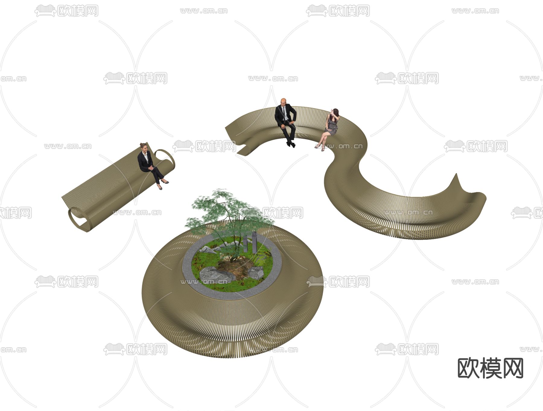 户外景观长凳 景观座椅su模型下载（渲染图1）